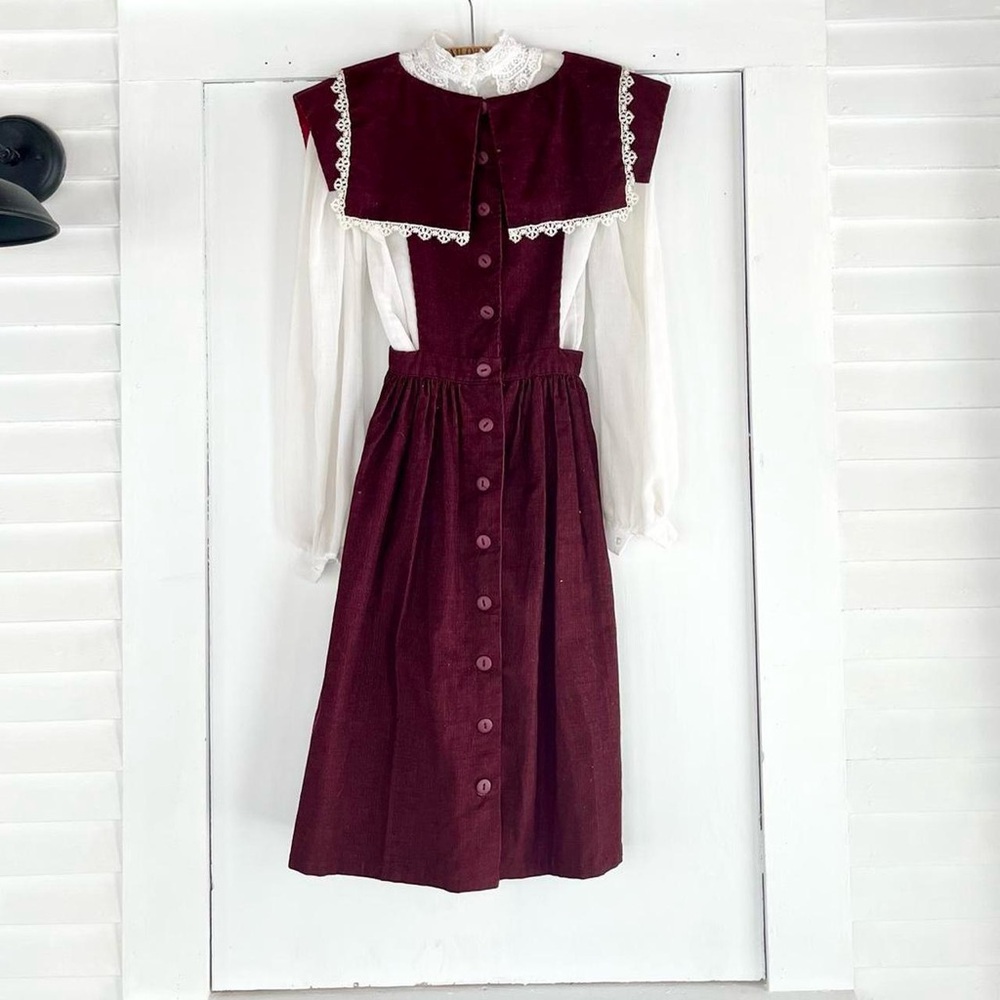 Vintage Gunne Sax Beautiful Corduroy Cotton Pinafore Prairie Dress XS 0 2 - Picture 1 of 8